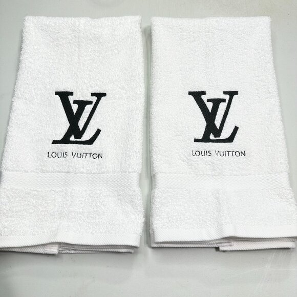 Louis Vuitton Style Towels Embroidered Hand Towel Set White Gold Bathroom Decor - Picture 2 of 3